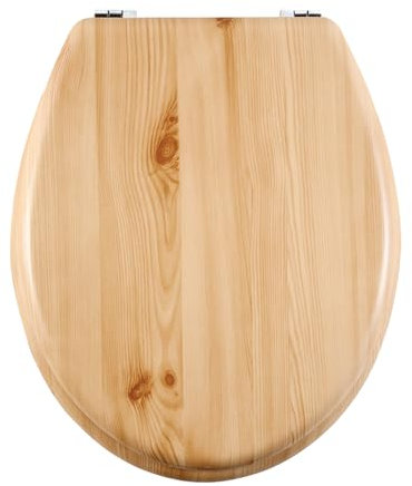 AQUALONA® Essential Value Toilet Seats Wipe Clean Moulded Wood - Stainless Steel Hinges - Wipe Clean - Easy Installation (Natural Wood)