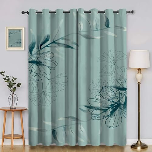 Duck Egg Blue Ginkgo Biloba Blackout Curtains, Leaf Curtains for Bedroom Living Room, Thermal Insulated Eyelet Window Curtain, Decorative Patterned Window Treatments, 46x90 Inch, 2 Panels &D60