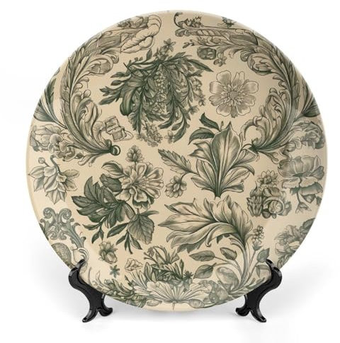 Grandes assiettes décoratives en porcelaine anglaise vert clair et beige de 20,3 cm pour présentation - Assiette désert en céramique avec présentoir - Assiette en porcelaine personnalisée pour cuisine