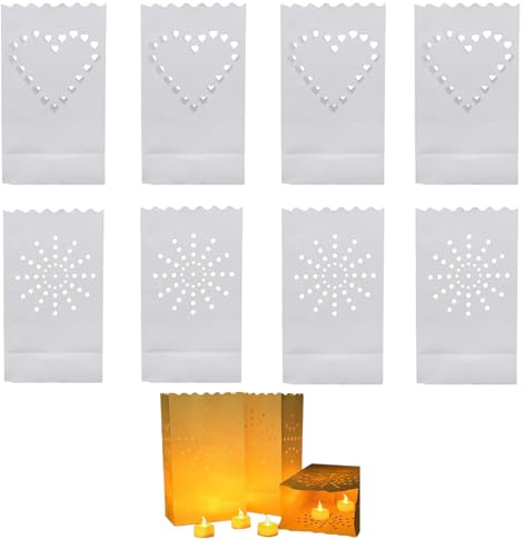 Fayemint 20 PCS Papier Laterne, Teelicht Beutel, Hochzeitsdeko Laterne, für Partys, Valentinstag, Verlobung, Hochzeit, Halloween, Weihnachten