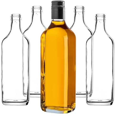 KADAX Set di 10 Bottiglie in Vetro 500ml con Tappo a Vite Nero, Lungo – Bottiglie vuote da riempire per succhi, sciroppo, Olio e liquore, conservazione Alimentare