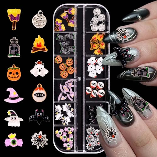 Halloween Nagel Charms, 1 Box Kürbis Geist Nageldesign Zübehör, 3D Nägel Edelsteine Deko für Nail Art Design DIY Schmuckherstellung (Stil B)