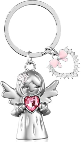 Nogeqi Porte-clés ange gardien - Pendentif porte-bonheur - Cadeau - Porte-clés ange avec cœur - Pour femme - Meilleure amie - Mère - Fille - Noël - Anniversaire