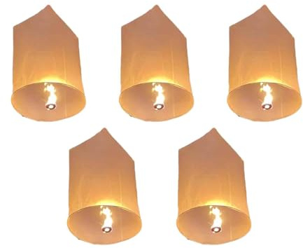 LVYUDS Fiesta Linternas Chinas Del Cielo Seguros Farolillos Voladores Con Bolígrafo Escribe Tu Deseo Confía Tus Esperanzas Para Ocasiones Festivas(Blanco,5pcs,1.2m)