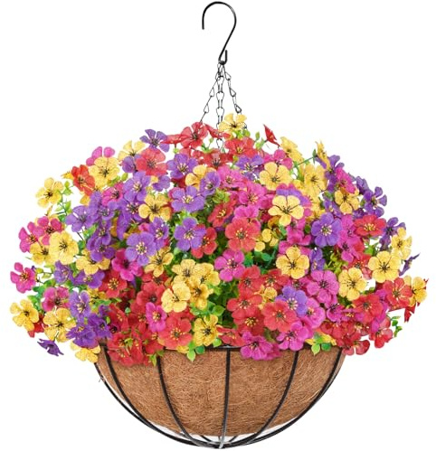 Lifewit 12 Bund Künstliche Hängende Gänseblümchen für Außenbereich UV-beständig Plastikblumen für Innen- und Außengarten Terrasse Balkon Mix aus Fuchsia Lila Gelb Rot