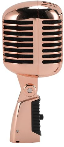 Ausla Microfono Dinamico Vintage, Microfono Vocale Cardioide in Lega di Zinco Retro con Supporto Girevole a Tensione Automatica, per Spettacoli Dal, Studi di Registrazione KTV (oro rosa)