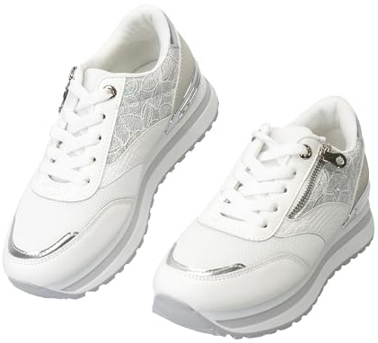 JOMIX Scarpe Donna con Lacci e Zeppa Plateau Sneakers Sportive Leggere Traspiranti Antiscivolo Casual per Corsa Camminata Fitness Yoga Outdoor Palestra Outdoor Jogging (Whit,40)