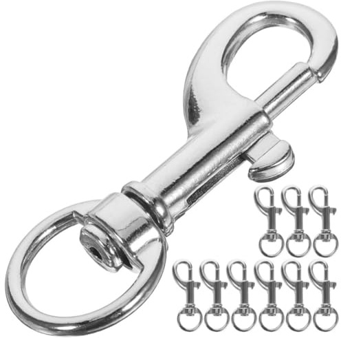 Moschettone Girevole in Acciaio Inox 10 Pezzi Chiusura a Scatto | Argento, Attacco Rapido per Portachiavi e Passanti, Design Multiuso Finitura Lucida