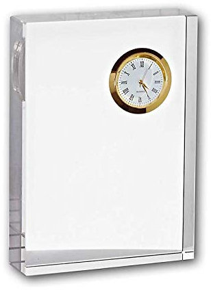 CRISTALICA Glasblockuhr Gold Tischuhr für Schreibisch oder Schrankwand 14x10 cm analog