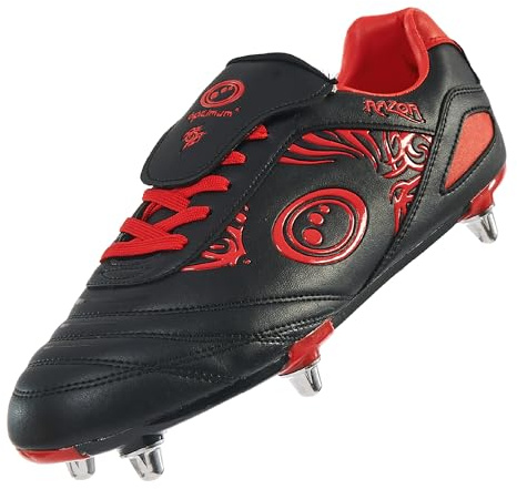 Optimum Razor Rugby Boots | Robust material, snörning – lätt | flexibelt och bekvämt nätfoder | flerfärgad, senior 8 stift och junior 6 stift tillgängliga, Junior röd, 39 EU