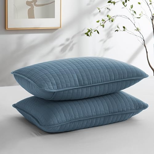 Southshore Fine Living, Inc. Blue Pillow Covers Standard Size 20x26, Pillow Shams Queen Size Set of 2, Fits Standard Size Pillows, Quilted Sham Covers to Match Queen Quilt Set, Coronet Blue