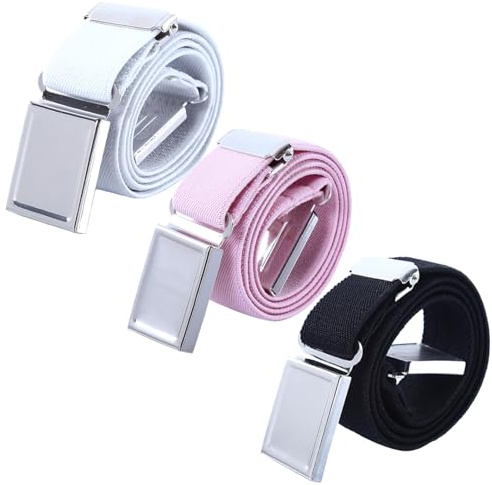 AWAYTR 3 PCS Kids Adjustable Magnetic Belts - Easy to Use Magnetic Buckle Belt for Boys and Girls (Black/White/Pink)
