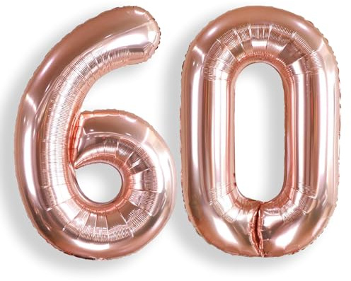 AULE Luftballon Zahl 60 Rosegold 40 Zoll Folienballon 0-60 Geburtstag | XXL 101 cm Rose Gold Luftballon Zahlen Helium Roségold Groß Zahlenballon für Geburtstag Abschluss Jubiläum Dekoration