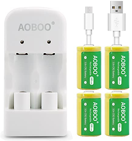 AOBOO Batería recargable CR2 de 3 V 300 mAh, 2 piezas con cargador USB, batería CR2 3 V CR15H270 CR15266 CR15270 (cargador Cr2 de 3 V (4 baterías))