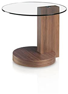 Ángel Cerdá - Mesa de Rincón Redonda en Madera de Nogal y Cristal Templado - Mesa Auxiliar Moderna para Salón, Dormitorio o Zona de Lectura - Elegancia y Estilo - Ø60 x 48 cm