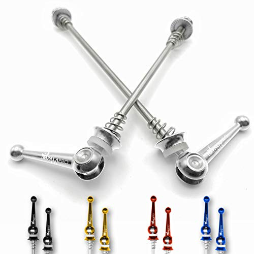 IMPALAPRO - Schnellspanner Set Titan Fahrrad Vorderrad und Hinterrad | Schnellspanner Rennrad und MTB, Vorderrad 100mm und Hinterrad 135mm, Titan 46g pro Paar, Drehsicherung, 5 Farben