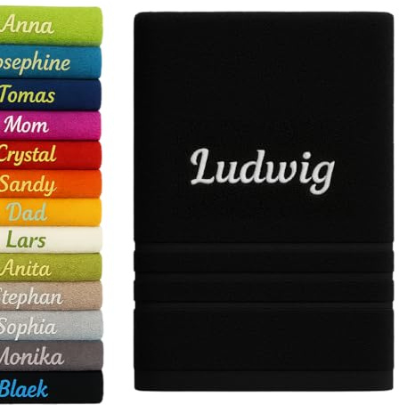 Pet-Jos Personalisiertes Handtuch mit Namen Schön gestickter Name Handbadetuch 100% Baumwollhandtuch 50 x 100 cm Personalized Custom Towel with Name (Schwarz)