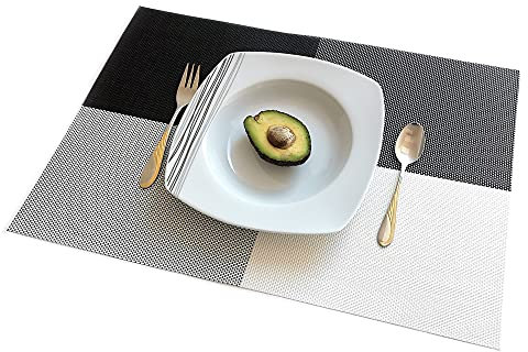 ELFSELF® 6er Set Tischsets, waschbare rutschfeste und wärmebeständige Platzsets und Untersetzer 30x45cm Platzdeckchen für Esstisch Küche Restaurant - Dekoration und zuhause (Schwarz-Weiß-Verlauf)