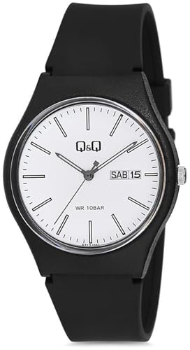 Q&Q Unisex - Uhr Silikonarmband Datumsanzeige Dornschließe 10 Bar (Schwarz)