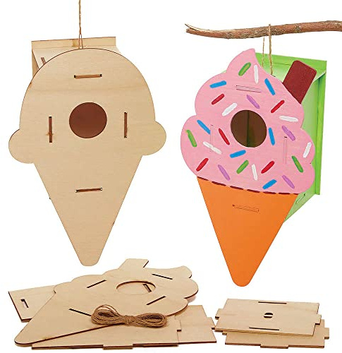 Baker Ross FC794 Eiscreme Vogelhaus Holz Bastelset - 2er Pack, Nistkästen für Vögel zum Bemalen und Basteln für Kinder Set, Mittel