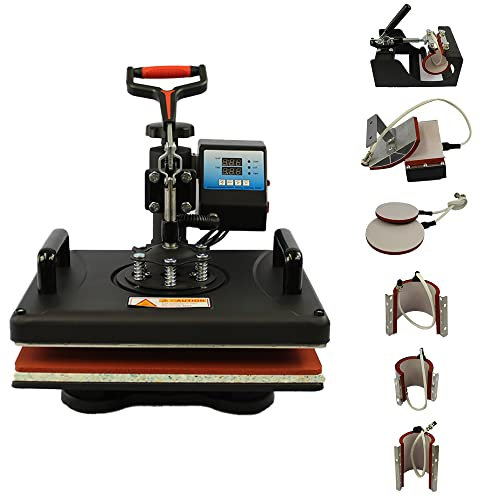 Transferpresse Hitzepresse 38x30cm Textilpresse 8 in 1 T-Shirt Heat Press 360 Grad Schwenkbar DIY Mulitifunktional Heißpresse Maschine Sublimation Wärmepresse mit Doppelte Digitalanzeige