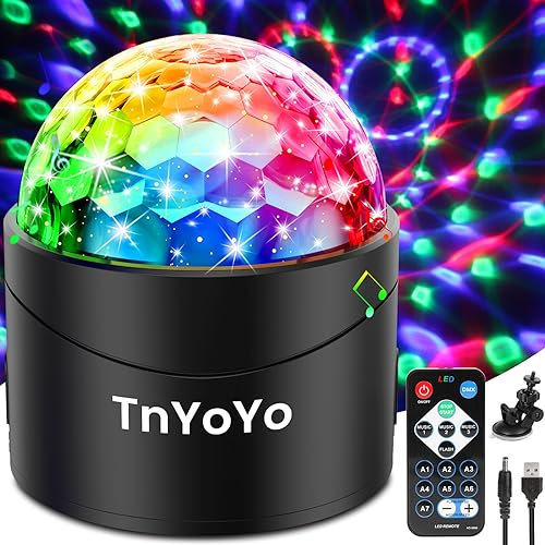 Luci Discoteca, 7 RGB Colori Palla da Discoteca con Telecomando, 360° Ruotabile Luci Discoteca LED a Ritmo di Musica con Cavo USB, Luce Discoteca per Bar, Casa, Feste, Auto, DJ - Regalo per Bambini