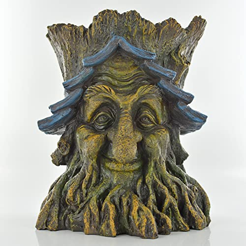 Fiesta Studios Tree Ent Face Plant Pot Holder Greenman Cangrejo Manzana Decorativo Jardín Mito Escultura Macetero H18cm
