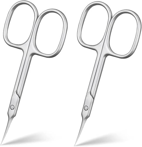 AOMIG Cuticle Nail Scissors, 2PCS Sharp Curved Multi-Purpose Stainless Steel Beauty Scissors Manicure Cutter for Nail, Toenail, Eyebrow, Eyelash