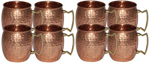 Aakrati Lot de 8 tasses artisanales en cuivre pur martelé Moscow Mule