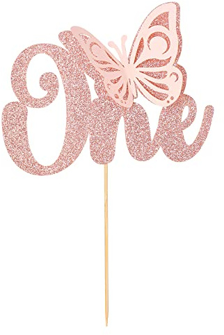Gyufise 1Pcs Butterfly Cake Topper - Rose Gold Glitter Baby Shower 1st Birthday Cake Pick Decorations