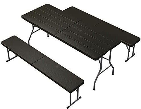 Camping-Kunststofftisch mit 2 x Klappbank, Ultraleicht, kompakt, Picknicktische, zusammenklappbarer Campingtisch für Outdoor, Hinterhof, Garten, Reisen, Picknick, Strand (Farbe: B)
