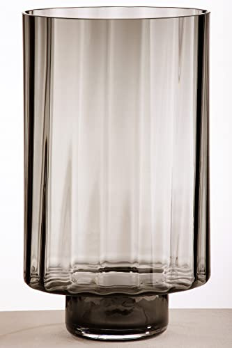 GILDE Deko lykta XL – stor glasvindlampa handgjord av rökglas – färg: brun – höjd 30 cm