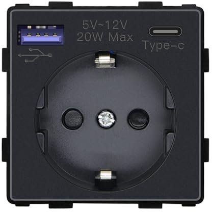 BSEED Steckdose Mit USB C 20W Schnellladegerät, Type C Wandsteckdose Funktiontaster Ohne Rahmen, Schuko Steckdose Unterputz-Schwarz