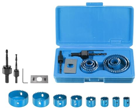 sourcing map 8pcs Hole Saw Set 3/4 - 2-1/2 (19mm-64mm) HSS (High Speed Steel) Industrial Hole Saw Drill Bit Kit with Mandrels Hex Key Installation Plate for Metal Wood Plastic Plasterboard