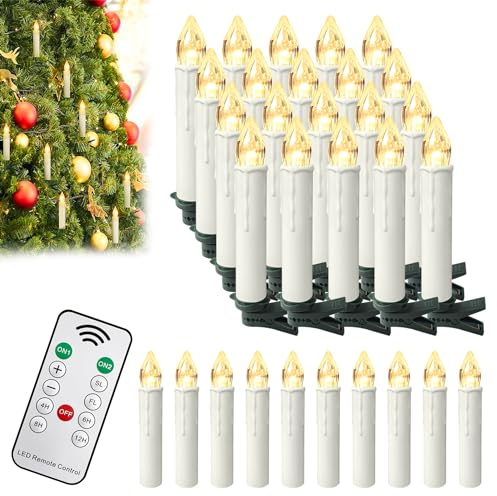 YRHome 10 candele natalizie con timer, telecomando, candele a LED, luce bianca calda, senza fili, per decorazioni natalizie, matrimoni, feste