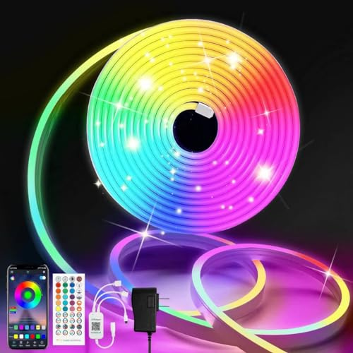 TVLIVE Neon LED Strip 10M,RGB LED Streifen 10M, 24V IP67 Wasserdicht Neon LED Lichtband mit App und Fernbedienung, DIY-Funktion, Musik Sync, Led Leiste für Wohnzimmer, Schlafzimmer,Wand Deko