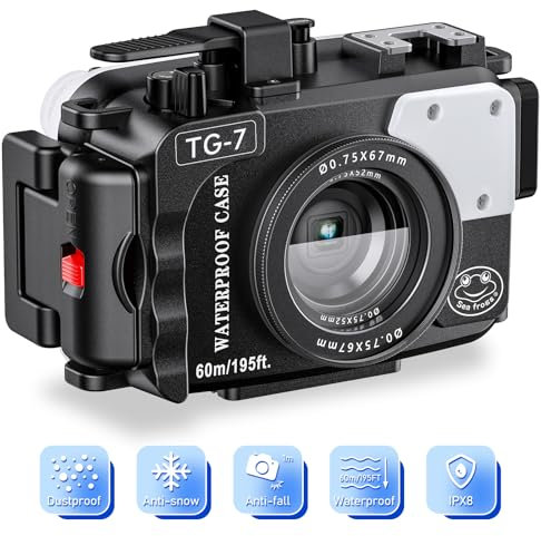 Boîtier étanche Seafrogs 60 m/195 Pieds pour Appareil Photo sous-Marin Olympus TG-7 – Boîtier étanche avec Filetage 52 mm et 67 mm, Deux Ports à Fibre Optique, détection de Fuite (TG-7-noir)