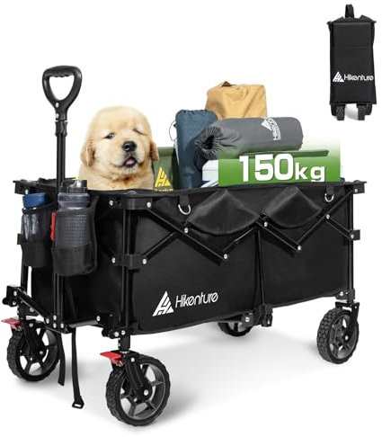 HIKENTURE - Carrellino pieghevole da 135 l, carrello pieghevole per spiaggia, campeggio, shopping, trasportabile a mano, portata 150 kg