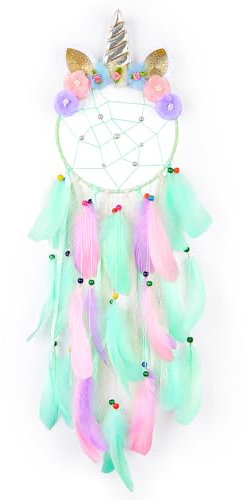 MHJY Unicorn Dream Catcher Girls Large Dreamcatcher Kids Bedroom Accessories Handmade Colorful Featrher Flowers Wall Hanging Decoration Nursery Blessing Birthday Gift