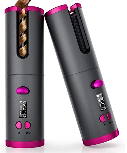 Fezax Wireless Auto Hair Curler with Adjustable Temperature and Timer, Automatic Cordless Curling Iron with LCD Display, Portable Rechargeable Rotating Fast Heating Hair Wand for style