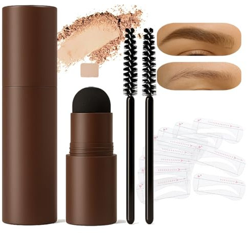 PerfectBrow Kit de pochoirs à sourcils, poudre imperméable et pochoir, 10 pochoirs à sourcils réutilisables et 2 pinceaux à sourcils, pour des sourcils sculptés et des ombres impeccables (marron