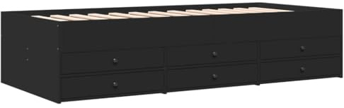 vidaXL Tagesbett, Gästebett mit 6 Schubladen mit Rollen, Schlafsofa für Schlafzimmer, Bettsofa Sofabett Daybed Bett, Schwarz 75x190cm Holzwerkstoff