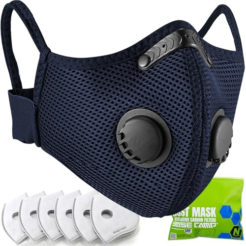 BASE CAMP Upgrade M Plus Dust Mask, Respirator Mask with 99.9% Effective Carbon Filter for Woodworking,7 Layer Breathable Face Protection for Construction, Dust, Landscaping, Sanding, Painting