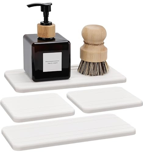 evory Set mit 4 wasserabsorbierenden Kieselgur-Tabletts, Seifenschale, Kieselgur Badezimmer, Schwammhalter für Küchenspüle, wasserabsorbierende Steinablage für Waschbecken, Badewanne, Waschtisch