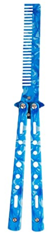 Peigne Couteau Papillon Inox Tranche Non Affûtée Écailleur Débutant Bleu Foncé