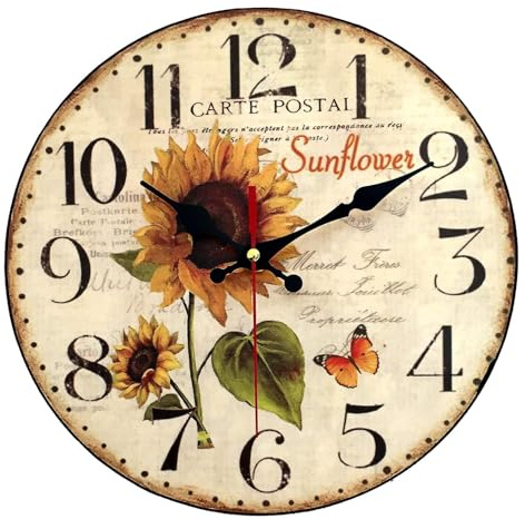 astylishome Wild Flower Clock Garden Wall - 25cm Floral Silent Non Ticking Elegant Style Colorful Sunflower Pattern Hanging Clocks for Home Office Living Room Decoration 0808