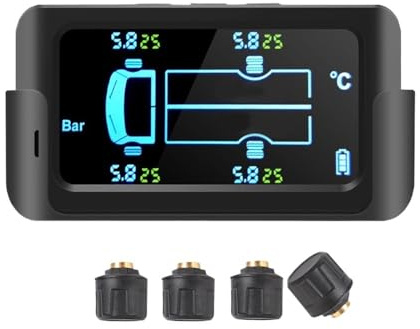 Tpms Sistema de monitoreo de presión de neumáticos for camiones con 4 sensores Diagnóstico de neumáticos Computadora a bordo Remolque Autobús Furgoneta Casa rodante Accesorios for automóviles Medidor