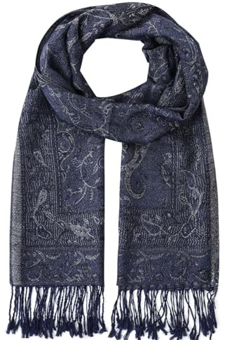Umjetnost Womens Soft Silky Pashmina Rave Scarf Paisley Pattern Pashmina Shawl Wrap with Fringes (P Navy)