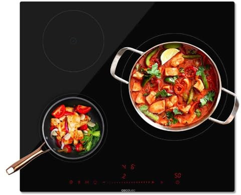 Cecotec Placa de Inducción de 3 Fuegos Bolero Squad I 3300. Placa de inducción de 3 zonas con 7400W, 9 niveles de potencia, invisible touch, detector de recipientes y Kid Lock.