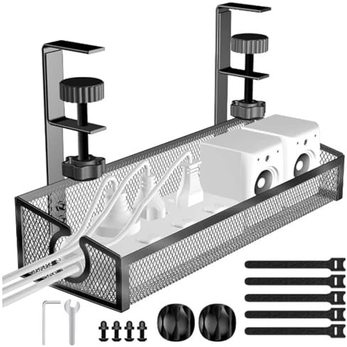 Bncxdc Under Desk Cable Management, No Drill, Steel, Black, 35cm, Desk Cable Tidy